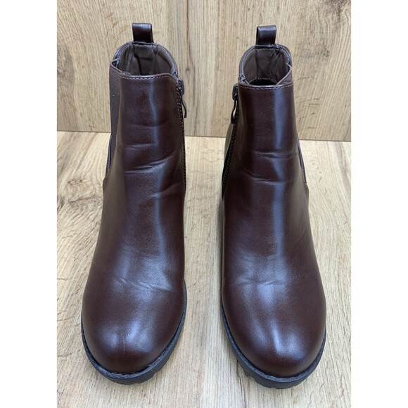 Top Moda Women’s Chunky Lugged Platform Boots Brown Side Zip Comfort Chelsea 8.5 - Picture 4 of 16